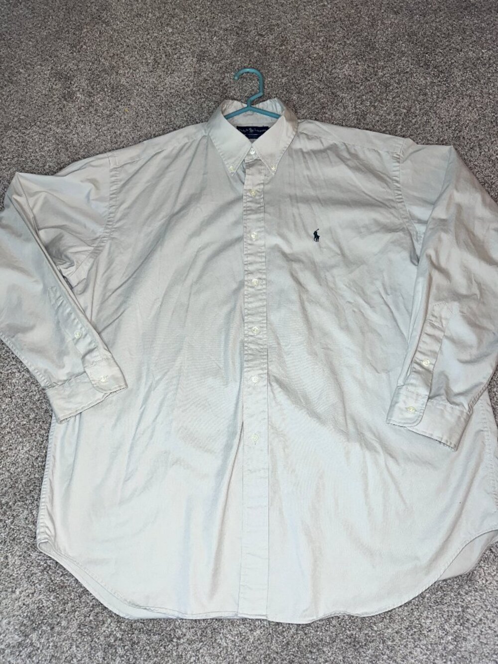 Polo Ralph Lauren XL Long Sleeve Tan BLAKE khaki Button Down Oxford Shirt VTG